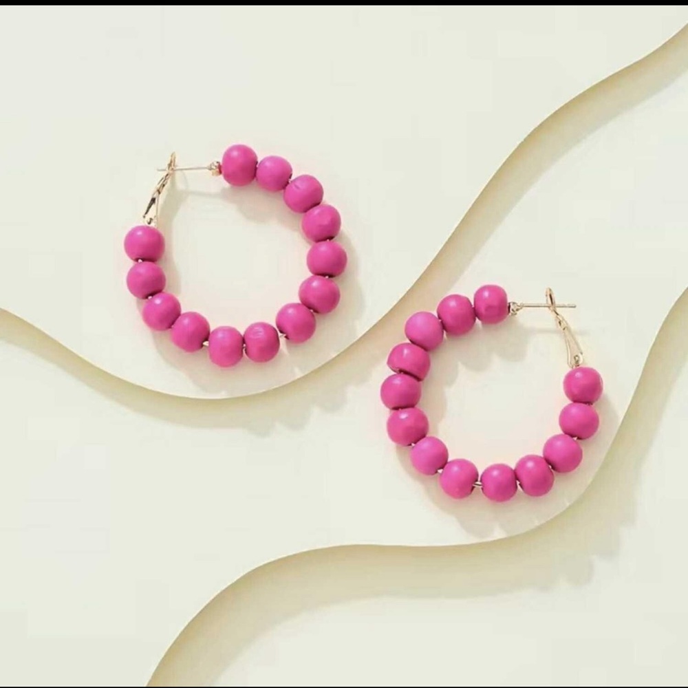 NEW Colorful Beaded Hoop Earrings IN PINK & gold